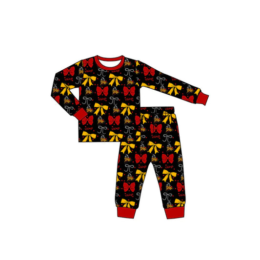 9.5 Custom Moq 5 Baby Girls Black Vikings Team Bows Top Pants Pajamas Sets