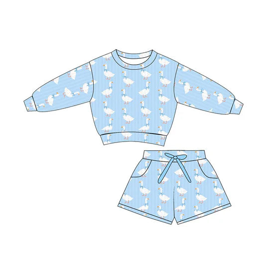 12.9 MOQ：5pcs GLS0077 pre-order toddler girl clothes goose print girl summer set