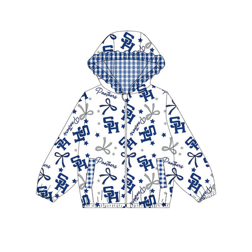 10.9 Custom Moq 5 Baby Girls Navy Panthers Team Zipper Hoodies Tops