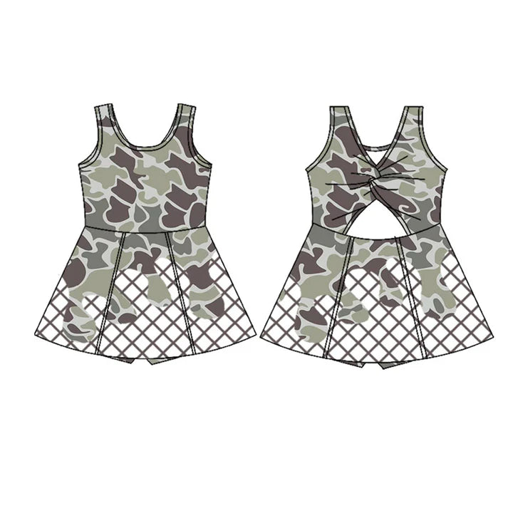 9.26  GSD2819 Baby Girls Dark Grey Camo Drip Team Shorts Yoga Knee Length Dresses