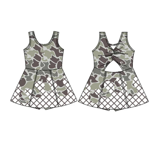 9.26 GSD2819 Baby Girls Dark Grey Camo Drip Team Shorts Yoga Knee Length Dresses
