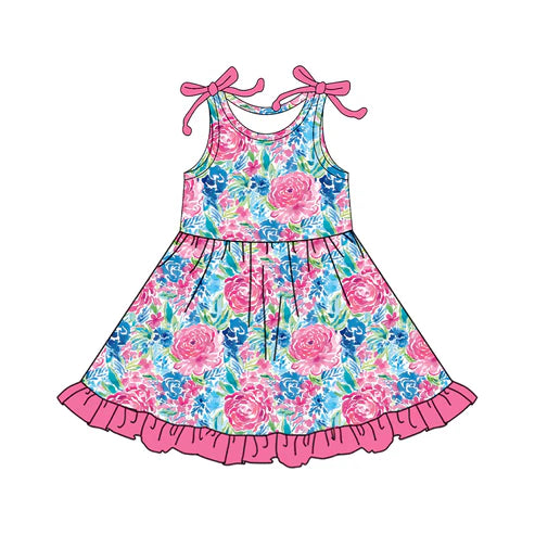 6.20 GSD2509 Baby Girls Sleeveless Pink Watercolor Flowers Knee Length Dress Preorder