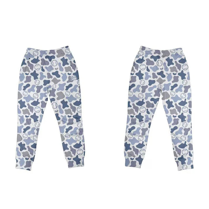 9.26 P0876 Baby Boys Blue Camo Baseballs Team Pockets Leggings Pants Preorder