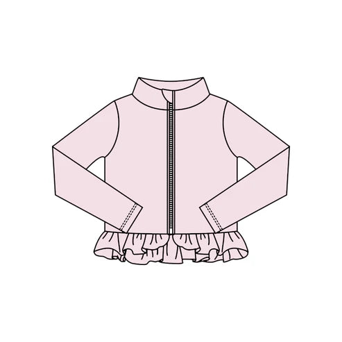 10.24 GT1338 Baby Girls Light Pink Ruffle Yoga Zipper Jackets Top Preorder
