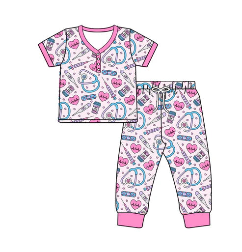 GSPO1861 Adult Women Valentines Heart Nurse Tops Pants Pajamas Preorder