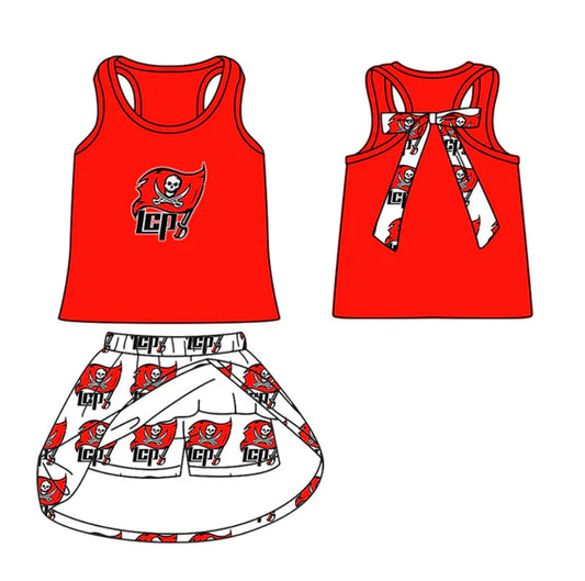 8.20 Custom Moq 5 Baby Girls Red Sleeveless LCP Vest Top Plaid Skorts Team Set