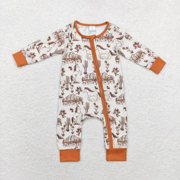 3.13 LR1164 RTS baby boy clothes horse zipper boy winter romper Bamboo western clothes