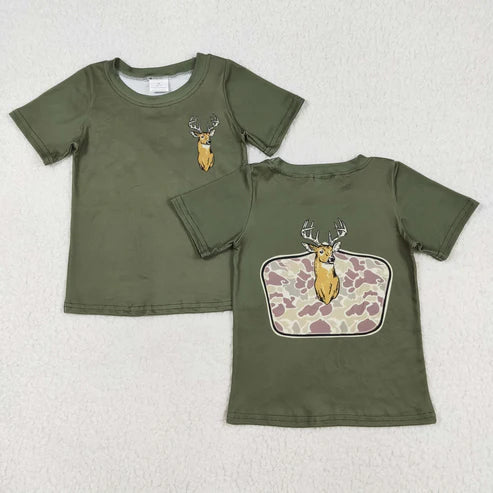 BT1148 Baby Boys Green Deer Camo Short Sleeve Tee Shirts Tops