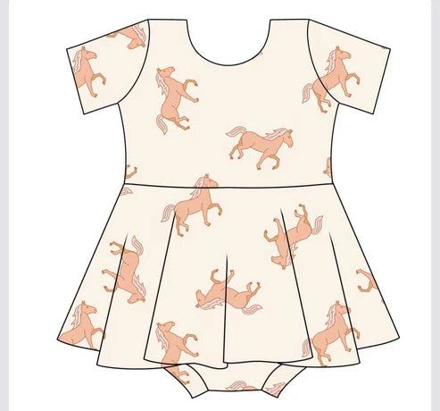 4.3 SR3001 Baby Infant Girls Short Sleeves Horses Dress Skort Rompers Preorder