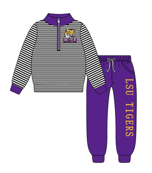 9.4 Custom Moq 5 Baby Boys LSU Team Zipper Pullovers Top Clothes Set