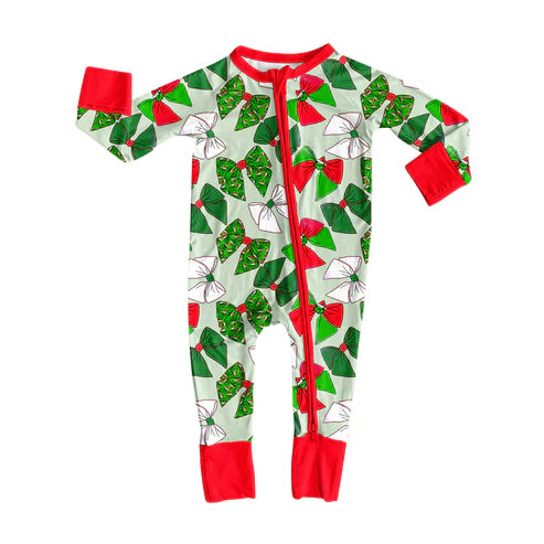 7.25 LR2485 Baby Boys Long Sleeves Green Red Bows Plaid Zipper Rompers Preorder