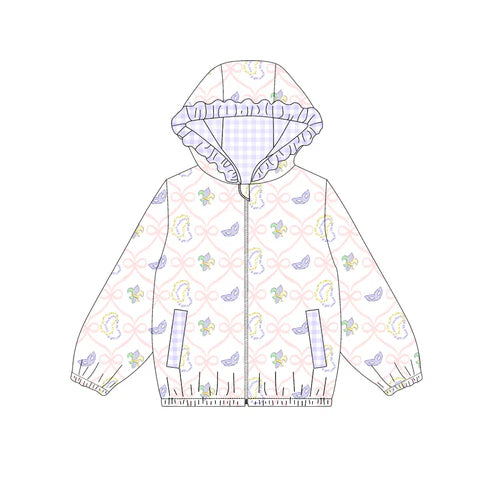 11.3 GT1401 Baby Girls Anchors Bows Checked Zipper Pockets Mardigras Ruffle Hoodies Jackets Preorder