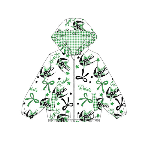 10.9  Custom Moq 5 Baby Girls Green Rebels Team Zipper Hoodies Tops