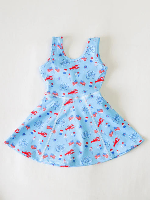 4.24 GSD2513 Baby Girls Sleeveless Flags Firework 4th Of July Knee Length Dresses Preorder