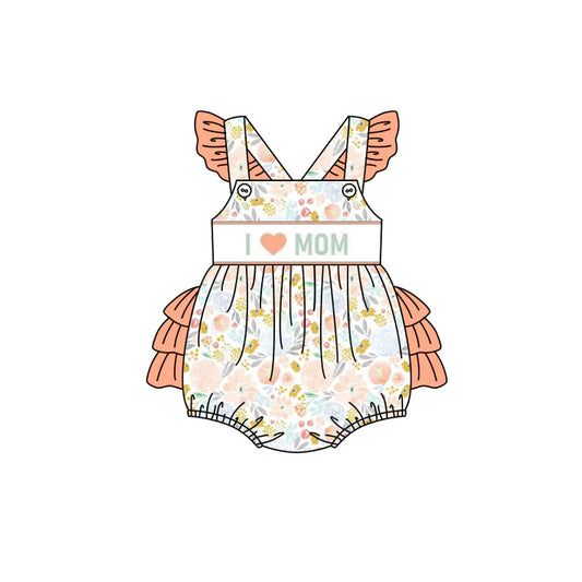 3.23 SR2948 Baby Infant Girls Orange Flutter Sleeves I LOVE MOM Floral Ruffle Rompers Preorder