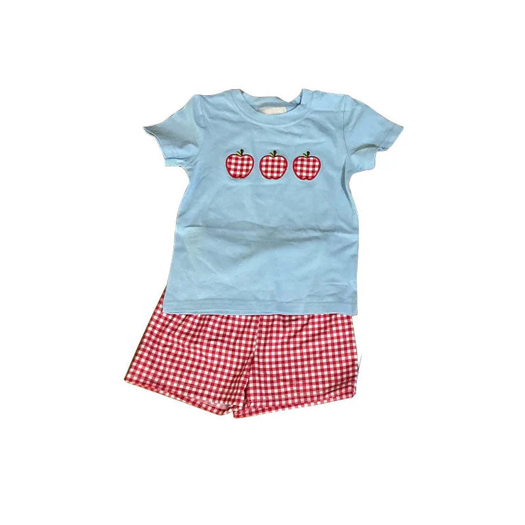 11.26 MOQ：5pcs BSSO1725 pre-order baby boy clothes apple toddler boy back to school summer outfit