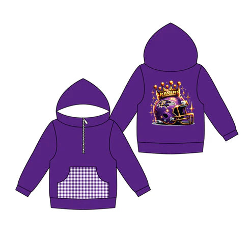 10.14   Custom Moq 8 Baby Boys Purple Ravens Team Pocket Zipper Hoodies Tops