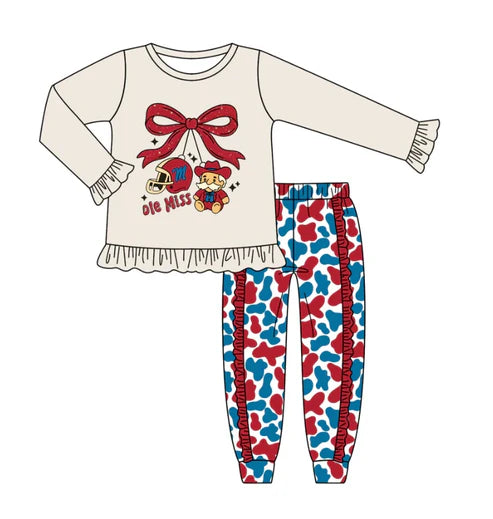 8.8 Custom Moq 5 Baby Girls Gators Bows Leopard Team Top Pants Clothes Sets