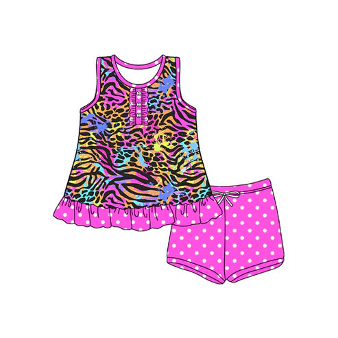 4.21 GSSO2565 Baby Girls Sleeveless Colorful Stripe Button Tunic Polka Dots Short Set Preorder