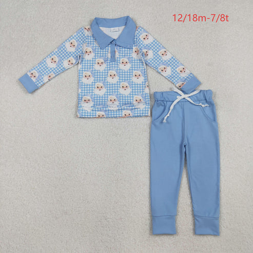 10.14 BLP1295 Baby Boys Blue Checked Santa Button Top Pockets Pants Christmas Clothes Set