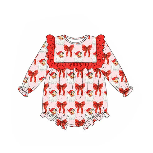5.20 LR2210 Baby Girls Long Sleeves Red Santa Bows Ruffle Rompers Preorder