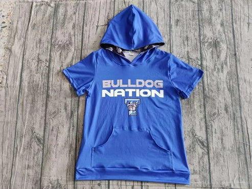 5.6  Adult Men Blue Short Sleeves BULLDOG T Pocket Hoodie Top Preorser(moq 3)