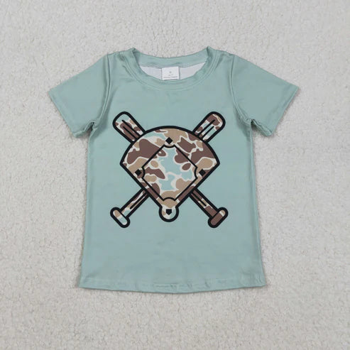 11.17 BT1422 Baby Boys Aqua Short Sleeve Camo Baseballs Team T-shirts Top