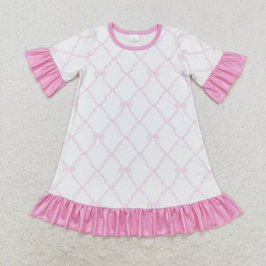 L-3.3 GSD1409 Bow pattern Pink lace white short-sleeved dress
