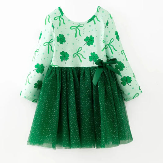 12.9 MOQ:5pcs GLD1561 pre-order toddler girl clothes lucky print girl St. Patrick dress