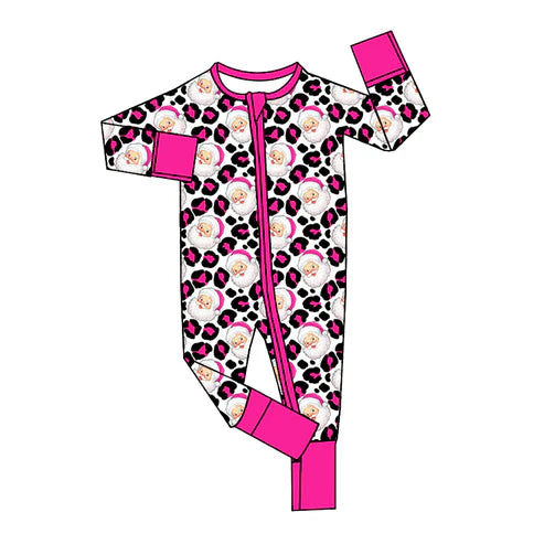 5.19 LR2233 Baby Girls Long Sleeves Leopard Santa Zipper Pant Rompers Preorder