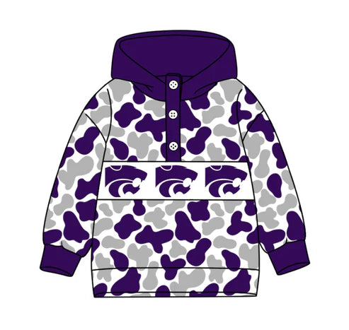 10.15 Custom Moq 8 Baby Boys Purple Grey Camo Leopards Team Button Hoodies Top