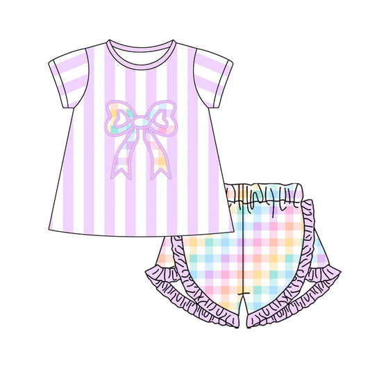 11.12 MOQ:5pcs GSSO2851 pre-order baby girl clothes bows print toddler girl summer outfit