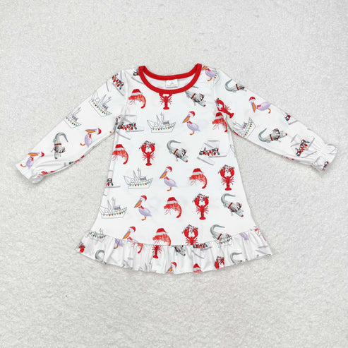 GLD0687 Boat crayfish crocodile red and white long-sleeved dress