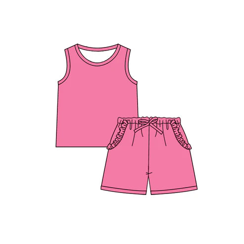 GSSO2342 Baby Girls Pink Sleeveless Top Pockets Short Set Preorder