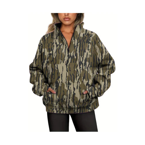 6.4 GT0826 Adult Women Bottomland Camo Long Sleeve Tee Shirts Zip Pullovers Tops Preorder