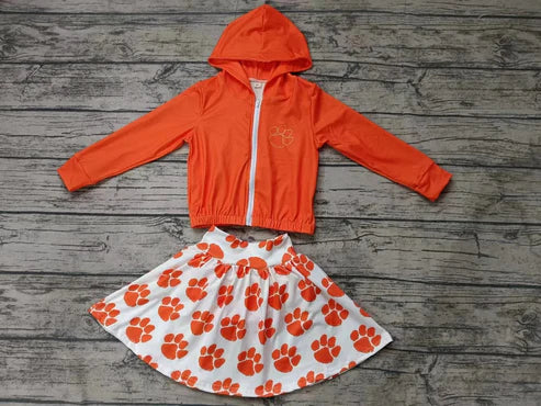 5.5  Baby Girls Orange Paw Team Hooded Top Skirts Clothes Sets preorder(moq 3)