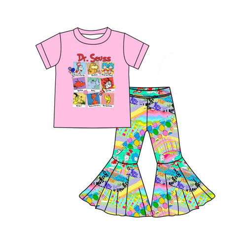 GSPO1866 Baby Girls Dr Reading Balloon Shirt Bell Pants Clothes Sets Preorder