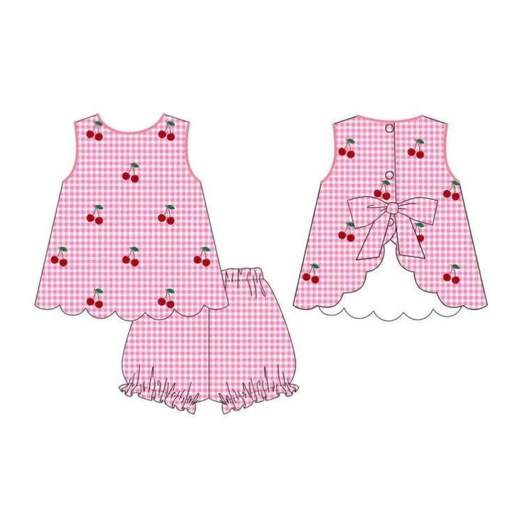 12.4 MOQ：5pcs GSSO2964 pre-order baby girl clothes cherry print toddler girl summer outfit