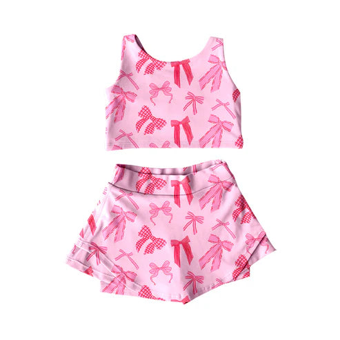 4.18 GSD2459 Baby Girls Sleeveless Pink Bows Top Skort Yoga Set Preorder