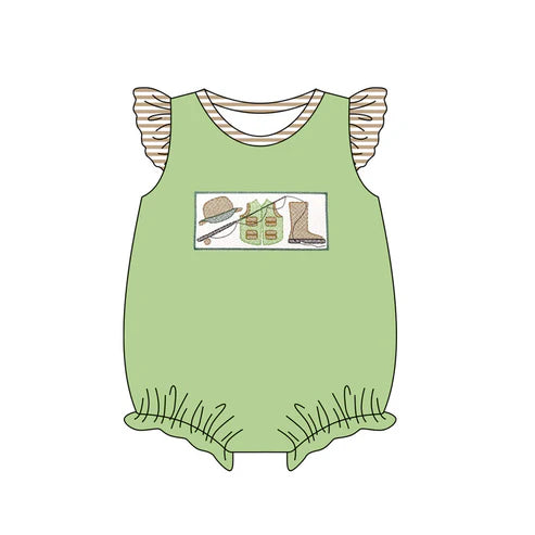 SR2359 Baby Infant Girls Duck Fishing Flutter Sleeve Rompers preorder