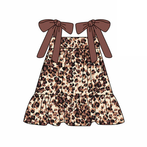 3.19 GSD2182 Baby Girls Dark Brown Bows Strap Leopard Knee Length Dresses preorder