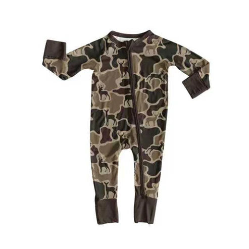 9.9 Custom Moq 5 Baby Boys Dark Brown Deer Camo Western Footie Rompers