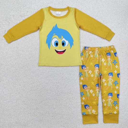 3.18 GLP2240 Baby Girls Yellow Cartoon Top Pants Pajamas Clothes Set