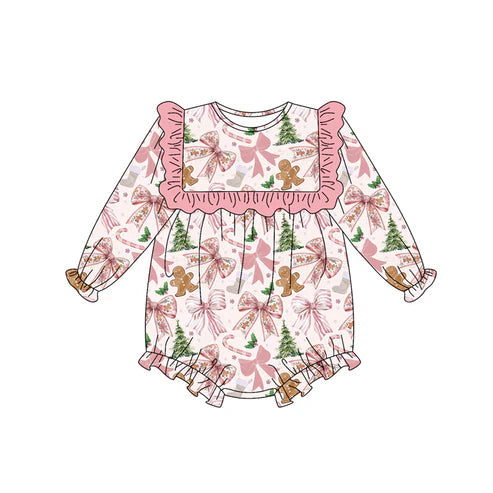 6.27 no moq LR2367 pre-order baby girl clothes Christmas bow pink long sleeve romper