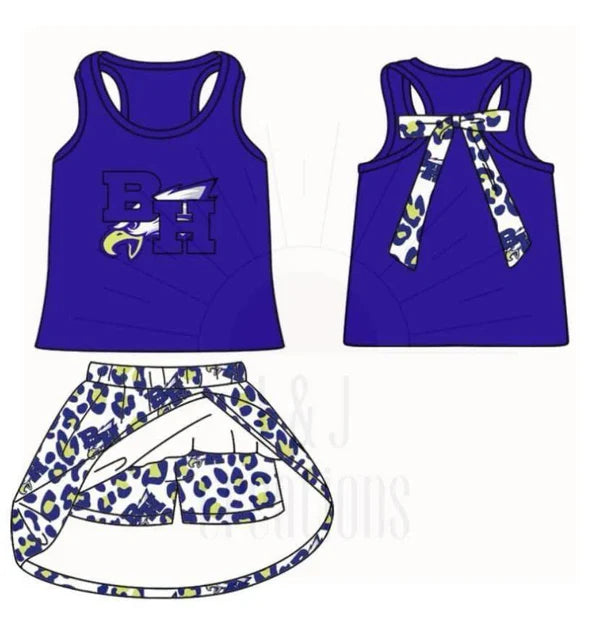 7.7 Custom Moq 3 Baby Girls BH bird team Top Skirt Skort Sets