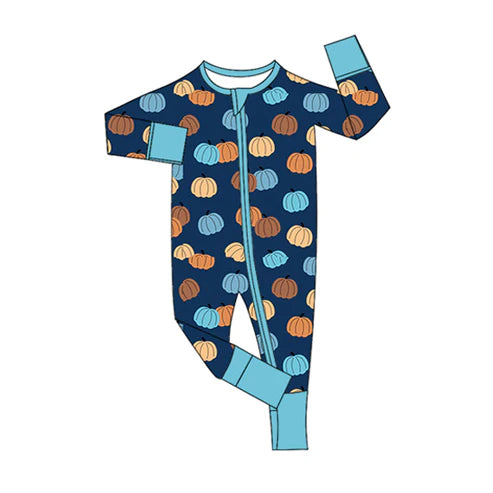 6.27 LR2364 Baby Girls Long Sleeves Colorful Pumpkins Zipper Pant Rompers Preorder