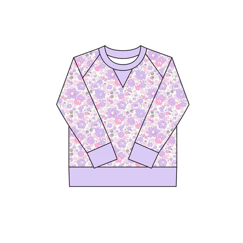 10.18 GT1292 Baby Girls Pink Lavender Flowers Long Sleeve Yoga Tee Shirts Top Preorder