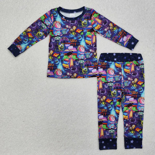 3.18 GLP2268 Baby Girls Cartoon Monster Purple Shirt Pants Pajamas Clothes Set
