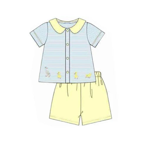 10.30 BSSO1629 Baby Boys Gooses Ducks Stripe Button Top Shorts Clothes Sets Preorder