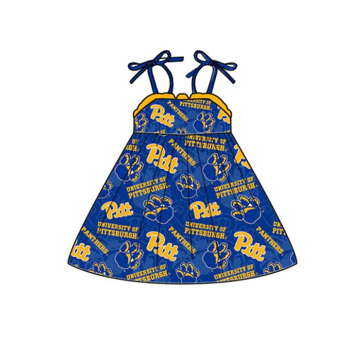 6.21 Custom Moq 3 Baby Girls Strap Blue Panthers Team Knee Length Dresses